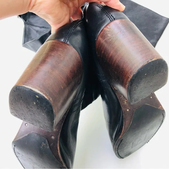Frye Tall Boots Over the Knee Black Leather Western Block Heel Size 11 M Cowboy - Picture 8 of 16